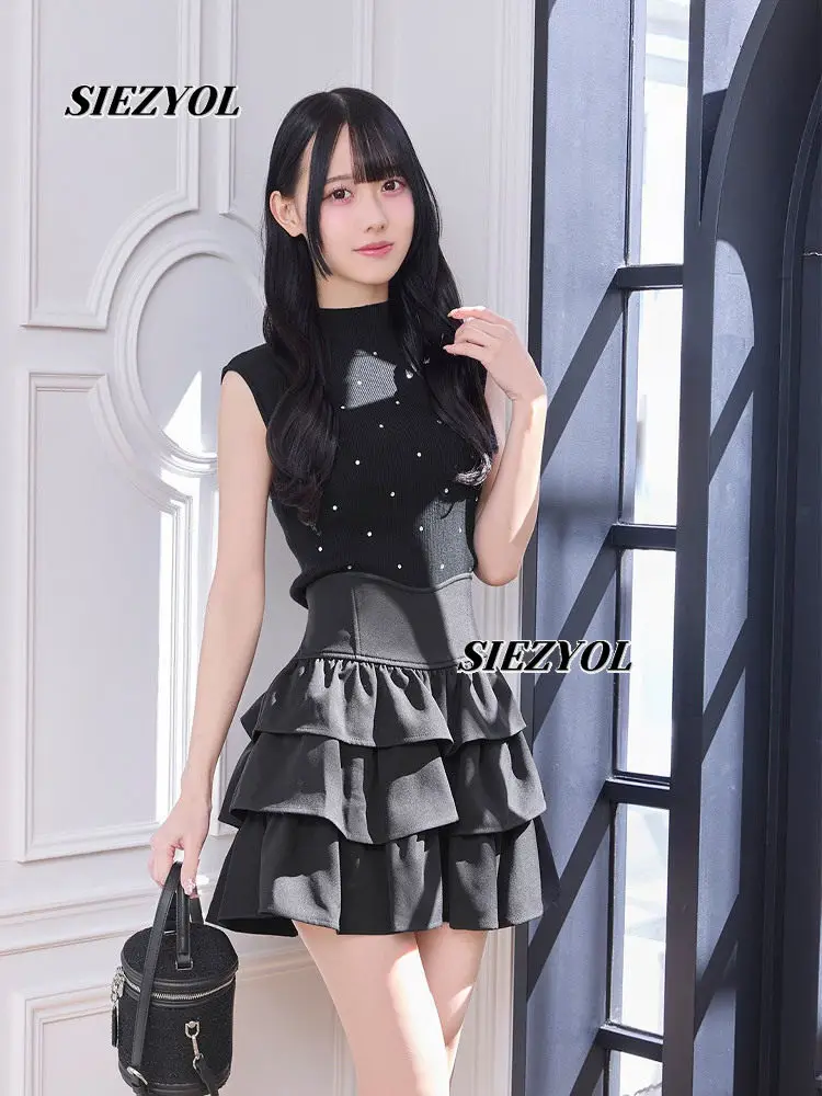 Popular Curved Waistline Cake Short Skirt Culottes Summer New Sweet Girls Versatile High Waist Ruffles Mini Skirts Faldas