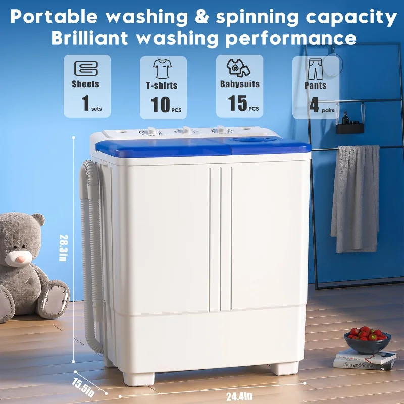 Auertech Portable Washing Machine, 20lbs Twin Tub Washer with Drain Pump, Semi-automatic 12lbs Washer 8lbs Spinner Combo