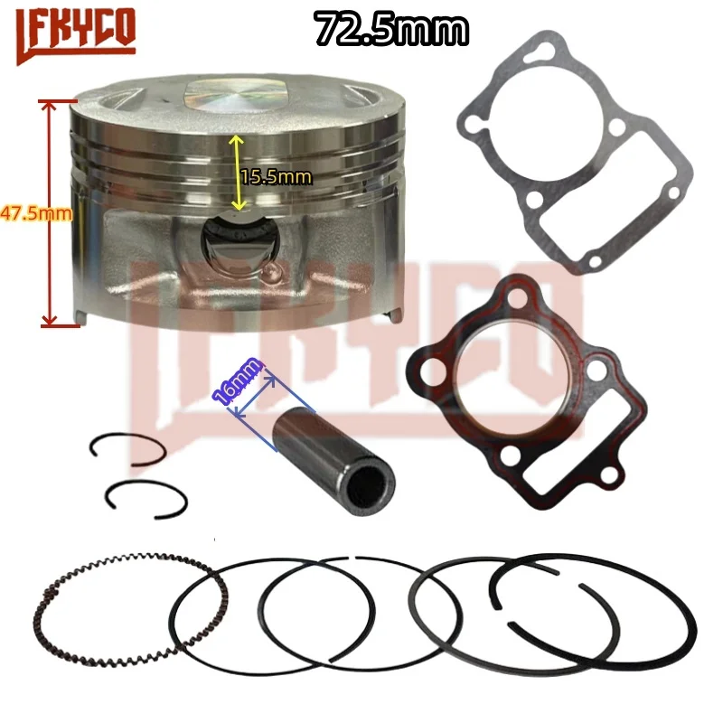 Części silnika Tłok z dużym otworem 72,5 mm do Zongshen Honda CG250 CG 250 do CG300 Zestaw pierścieni 16 mm Akcesoria motocyklowe