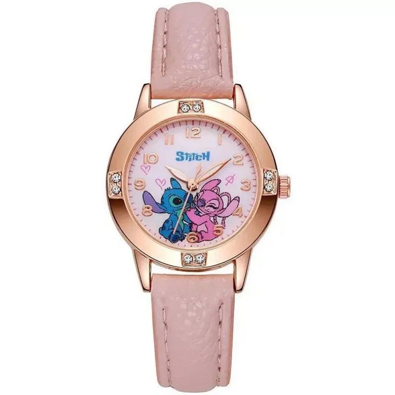ساعة ديزني ستيتش الماسية - ساعة كوارتز بحزام مرصع للنساء والطلاب، طراز بسيط راقي