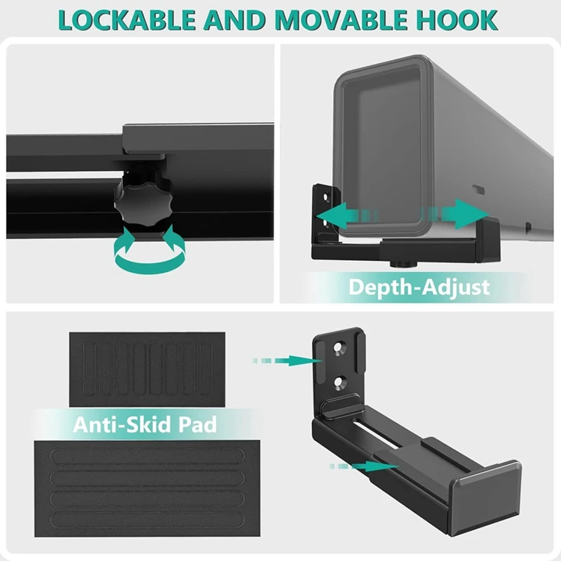2PCS Universal Soundbar Wall Mount Depth Adjustable Speaker Wall Mount Under TV Bracket for Soundbars-ABLA