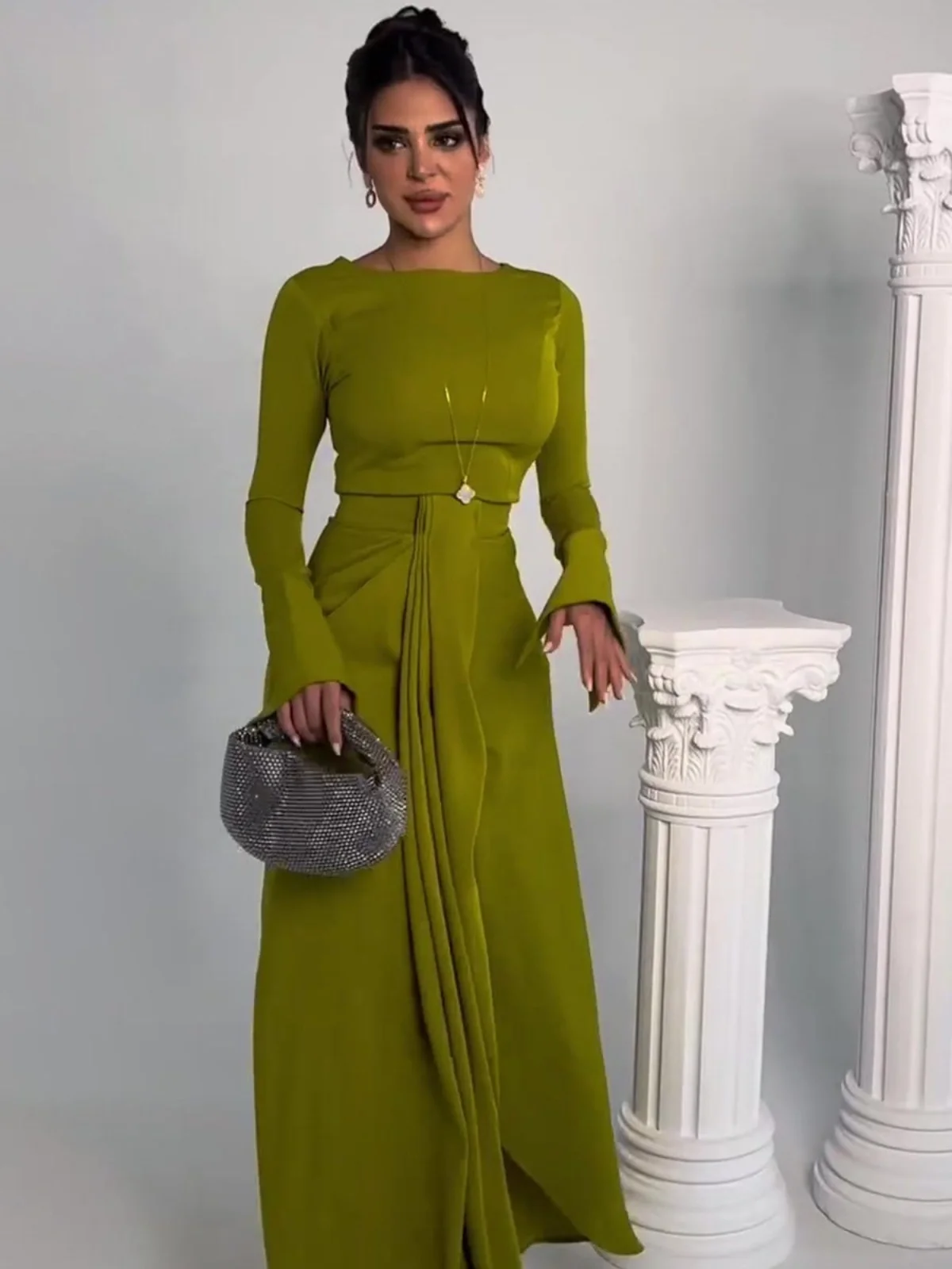 

Длинное вечернее платье Ele Long Sve Gown в ближневосточном стиле, с завышенной талией, миди, из окрашенного полиэфирного волокна, женское