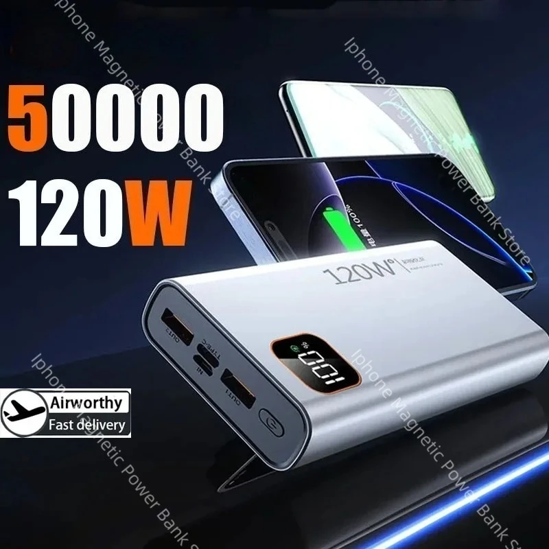 

For Xiaomi 50000mAh Power Bank 120W Fast Charge Power Bank Large Capacity Digital Display Battery for IPhone Samsung Huawei New