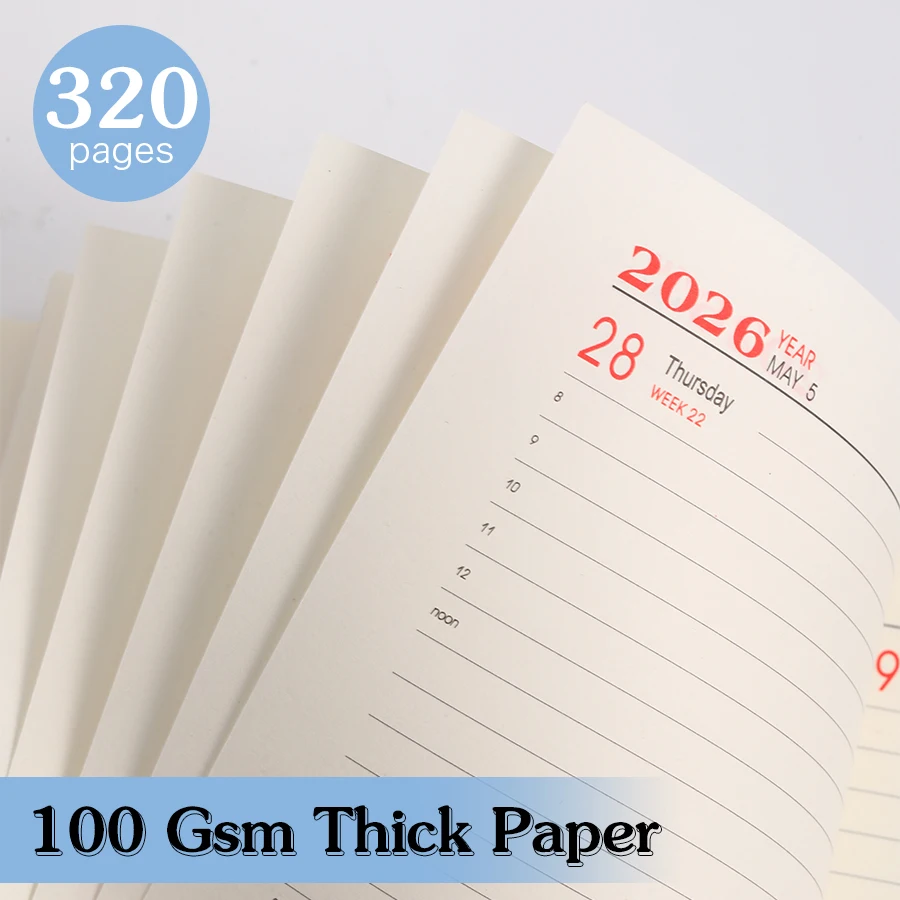 เพิ่มประสิทธิภาพสูงสุดในปี 2026: แผนรายวันและไดอารี่ปฏิทิน -320 หน้า แผนรายวัน 365 วัน รายการตรวจสอบวินัยตนเอง