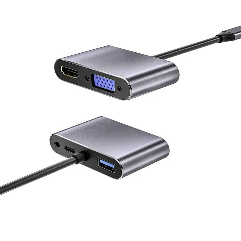 5-in-1 타입 C 어댑터 허브 (HDTV VGA USB 3.0 디지털 AV 멀티포트 어댑터, 타입-C PD 충전 포트 포함)