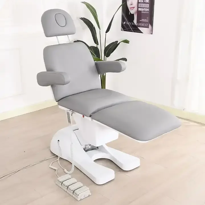 Electric Height Adjustable 3 Section Massage Table Metal Frame Synthetic Leather Buff Acupuncture Treatment Salon Furniture