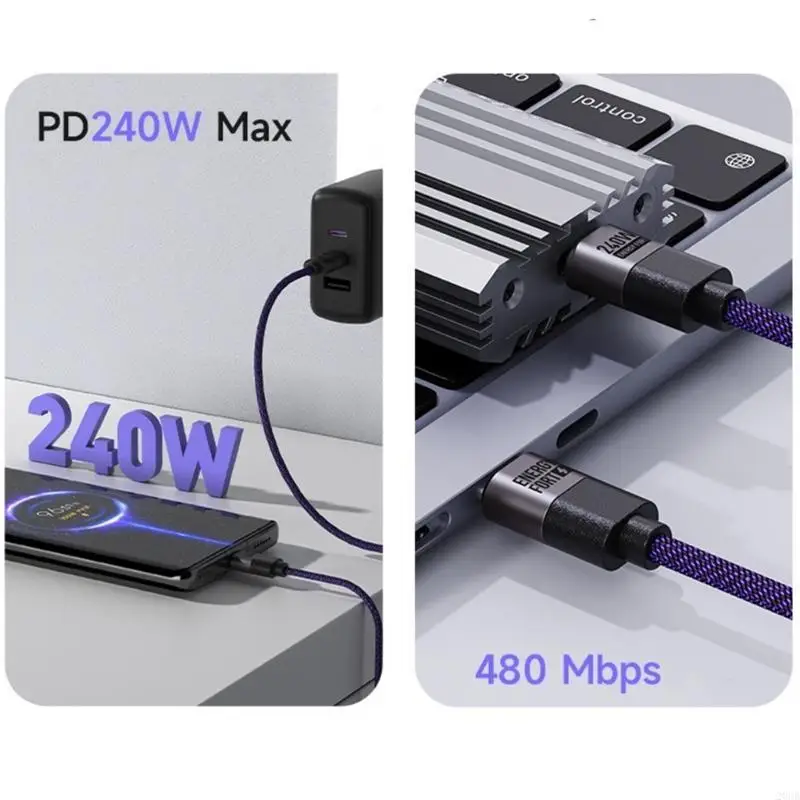 20CB سريع 240W كبل شحن توصيل الطاقة ، نوع البيانات المزدوجة C PD3.1 48MBPS