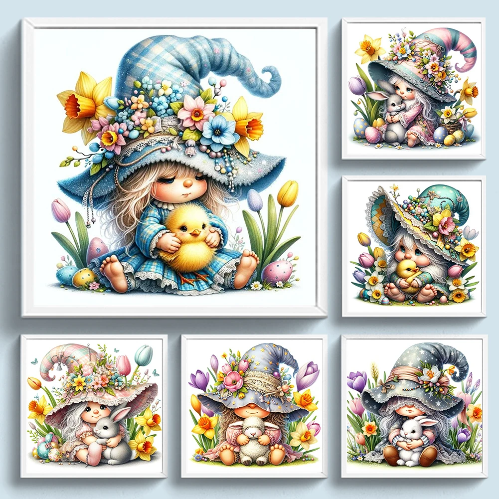 Printed Gnome Cross Stitch Complete Kit Handiwork Knitting Needlework DecorFull Embroidery Eco-cotton Thread 11CT 50*50cm