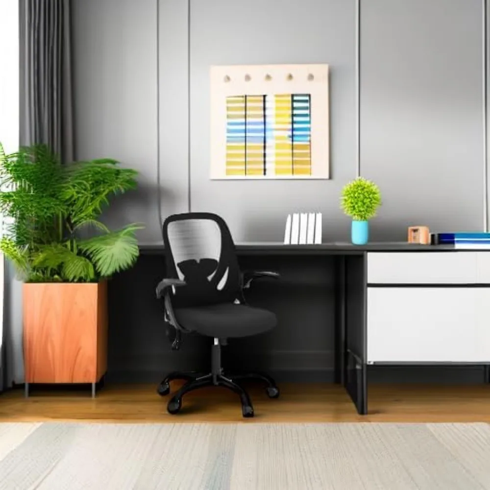 Ergonomic Swivel Mesh Computer Chair with Adjustable Lumbar Support and Flip-Up Armrests