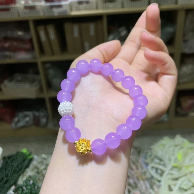 

Popular Natural Purple Glazed Lotus Women's Bracelet Warm and Simple