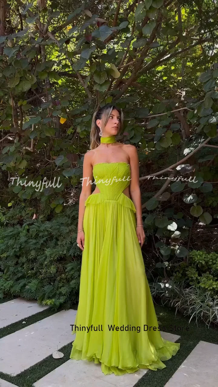Thinyfull A-line Chiffon Prom Dresses 2026 Sleeveless Strapless Holiday Style Gowns vestidos elegantes Robe De Soirée Customized
