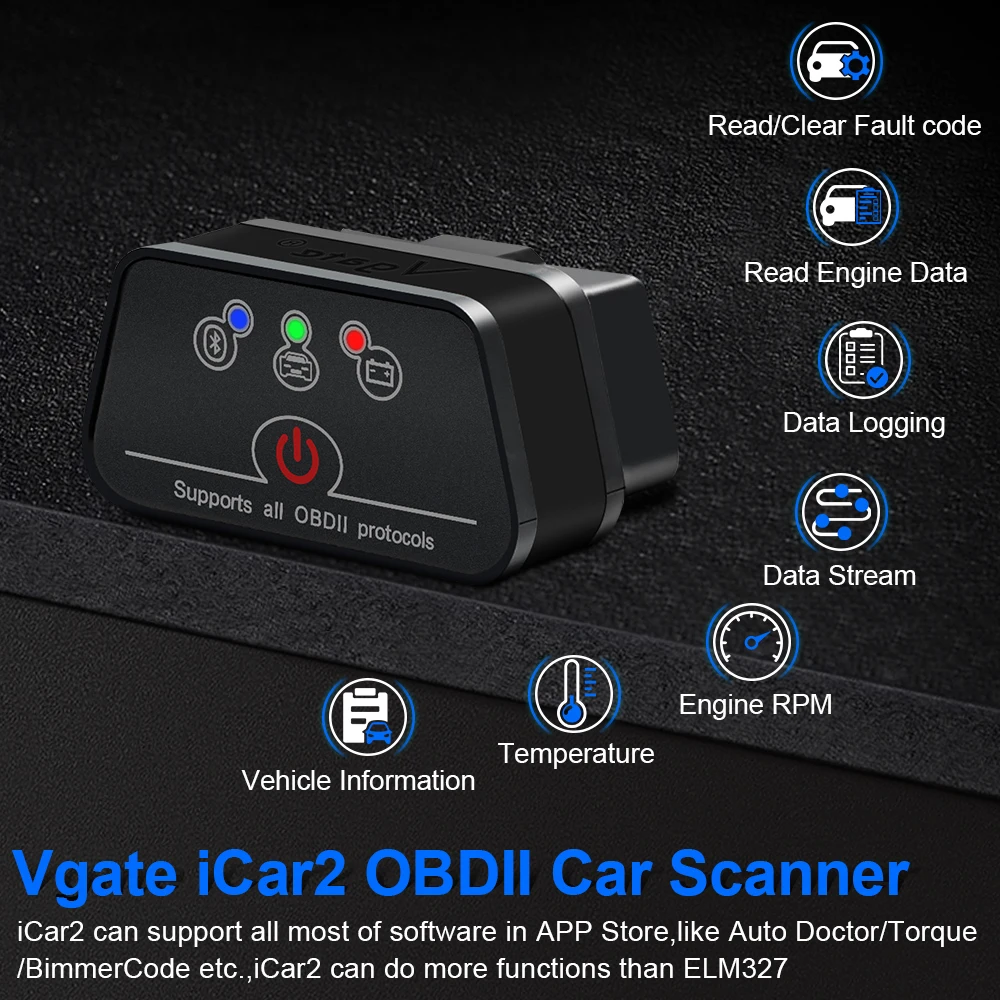 Vgate iCar2 ELM327 Bluetooth V2.2 car Diagnostic Auto Tool OBD OBD2 wifi for Android/IOS Scanner iCar 2 Elm 327 odb2 Code reader