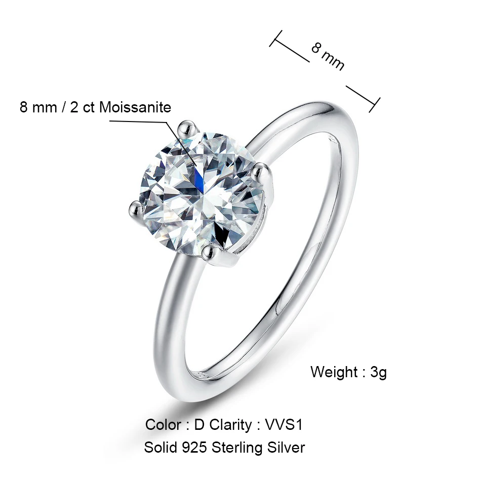 

ALLNOEL 0.5-4CT Round Cut VVS1 D Color Moissanite Ring for Woman GRA Certified Band Wholesale 925 Silver Jewelry Wedding Gift