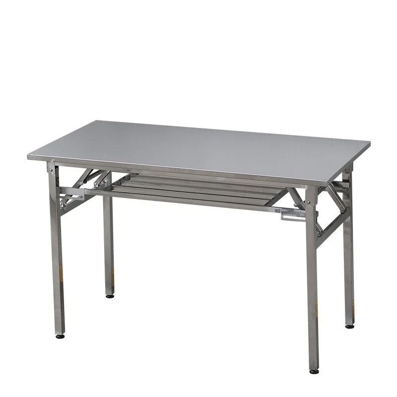 Rectangle thickened stainless steel double-layer folding conference table training writing computer table outdoor stall