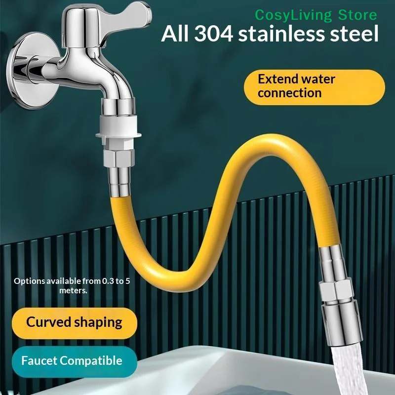 

[CL]1Pcs Splashproof Free Bending Faucet Extension Tube 1 Mode Faucet Extension Adjust Stainless Steel Water Tap Pipe Tube[CL]