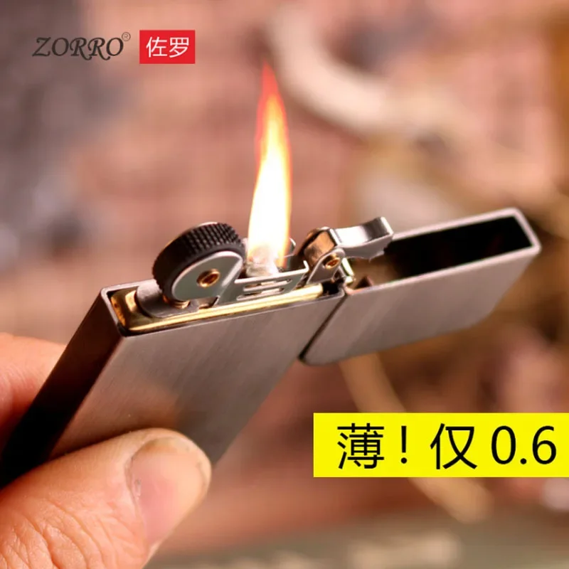 Zorro Tangcao Kerosene Lighter Retro Ultra-thin Ancient Silver Grinding Wheel Portable Men\'s Gadgets 6mm Lighters