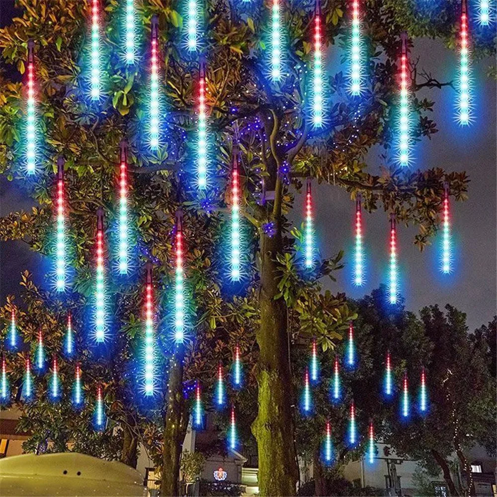 EU/US Plug Meteor Shower String Lights LED Meteor Rain Lights Decor Holiday Street Outdoor Garden Wedding Christmas Tree 30/50cm