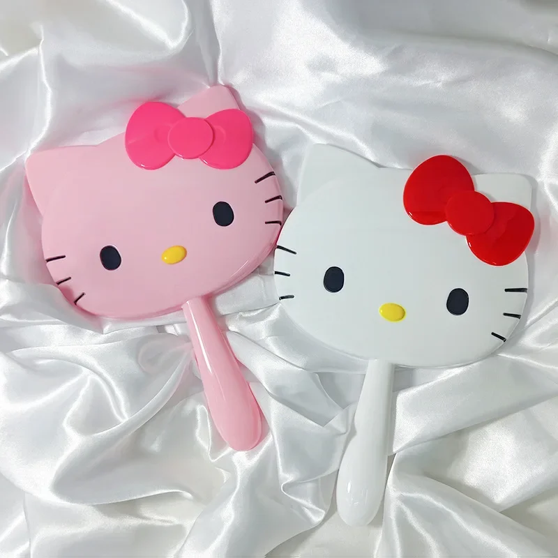 Cartoon Sanrio Hello Kitty Handheld Makeup Mirror Kawaii Kt Cat Handle Make Up Mirrors Girl Birthday Gift