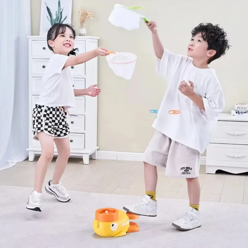 Crianças voando disco lançador brinquedos, lançador de ar disco foguete jogos pato elefante captura jogo para crianças brinquedos ao ar livre esportes