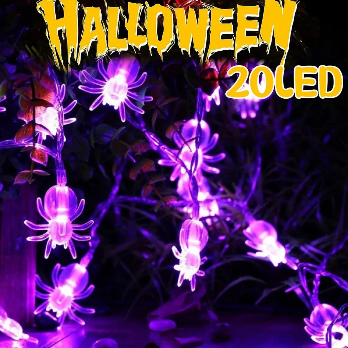 1pc 3m20 LED Purple Spider String Light Ghost Horror Atmosphere Festival Decorative Lamp Battery Powered For Indoor Patry Decor