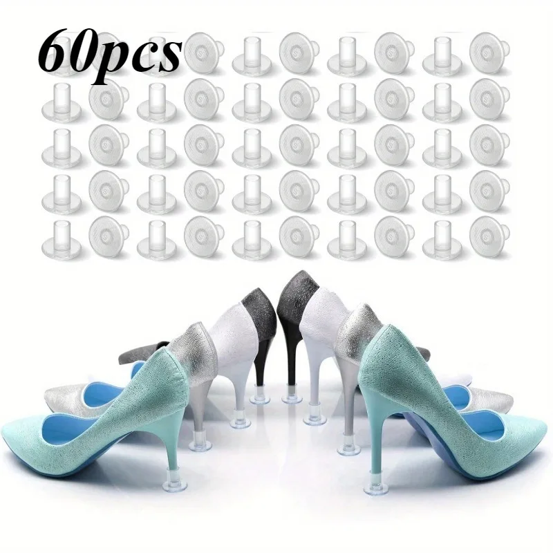 60pcs Clear Plastic High Heel Protectors & Silencers 3 Size for Weddings Event Prevent Heels From Sinking on Grass Gravel Bricks