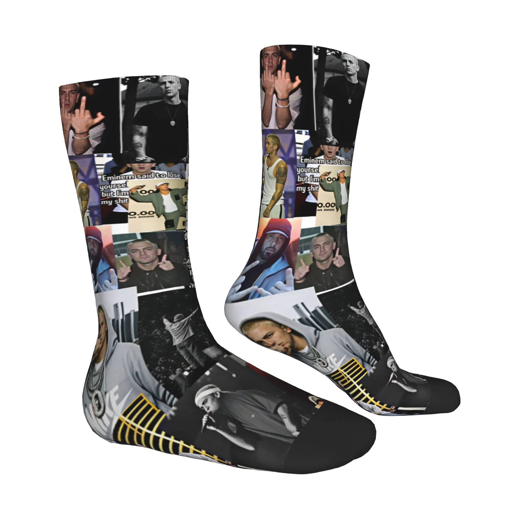 E-Eminems Collage Hip Hop Rapper Mens Crew Socks Unisex Funny 3D Printing Pop Music Dress Socks