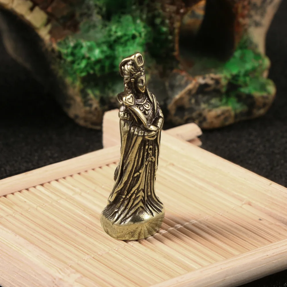 Antique Bronze Ware South China Sea Guanyin Small Decoration Brass Mazu Small Bronze Sculpture Handicraft Laobao Pulp Boutique