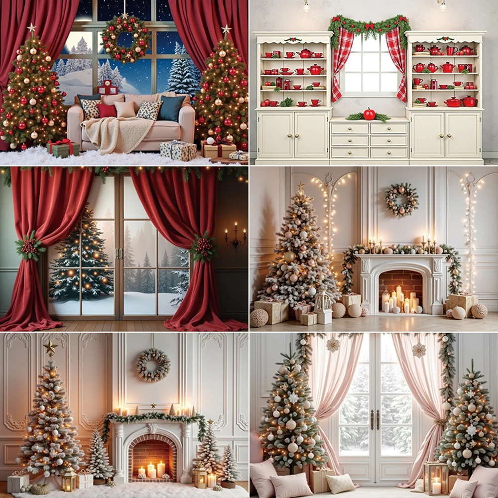 

MOON.QG Christmas Scenery Backdrop Photography Window New Year Xmas Tree Photozone Background Baby Photo Studio Photocall Props