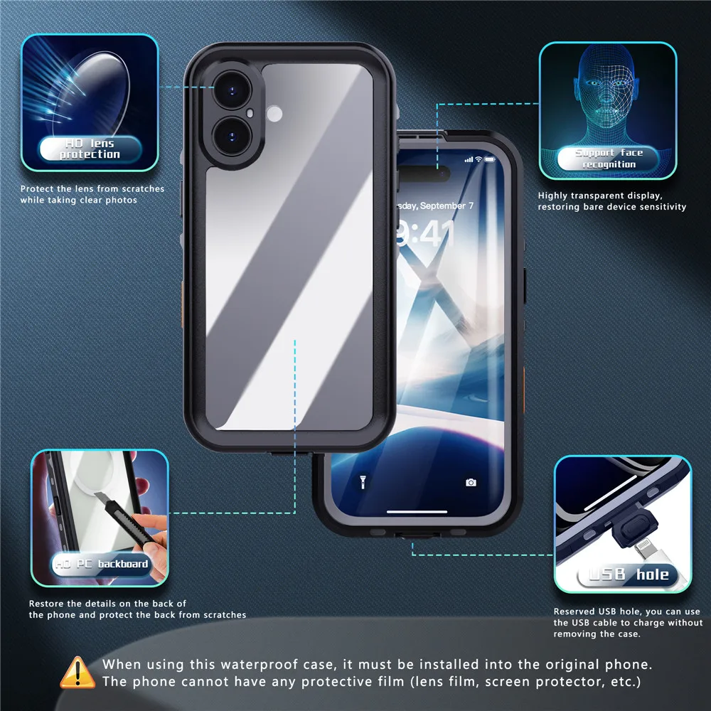 IP68 Full Waterproof Cover For iPhone XS XR 11 12 13 14 15 16 Pro Max Plus Mini Underwater Shockproof Dustproof TPU+PC Case image 6