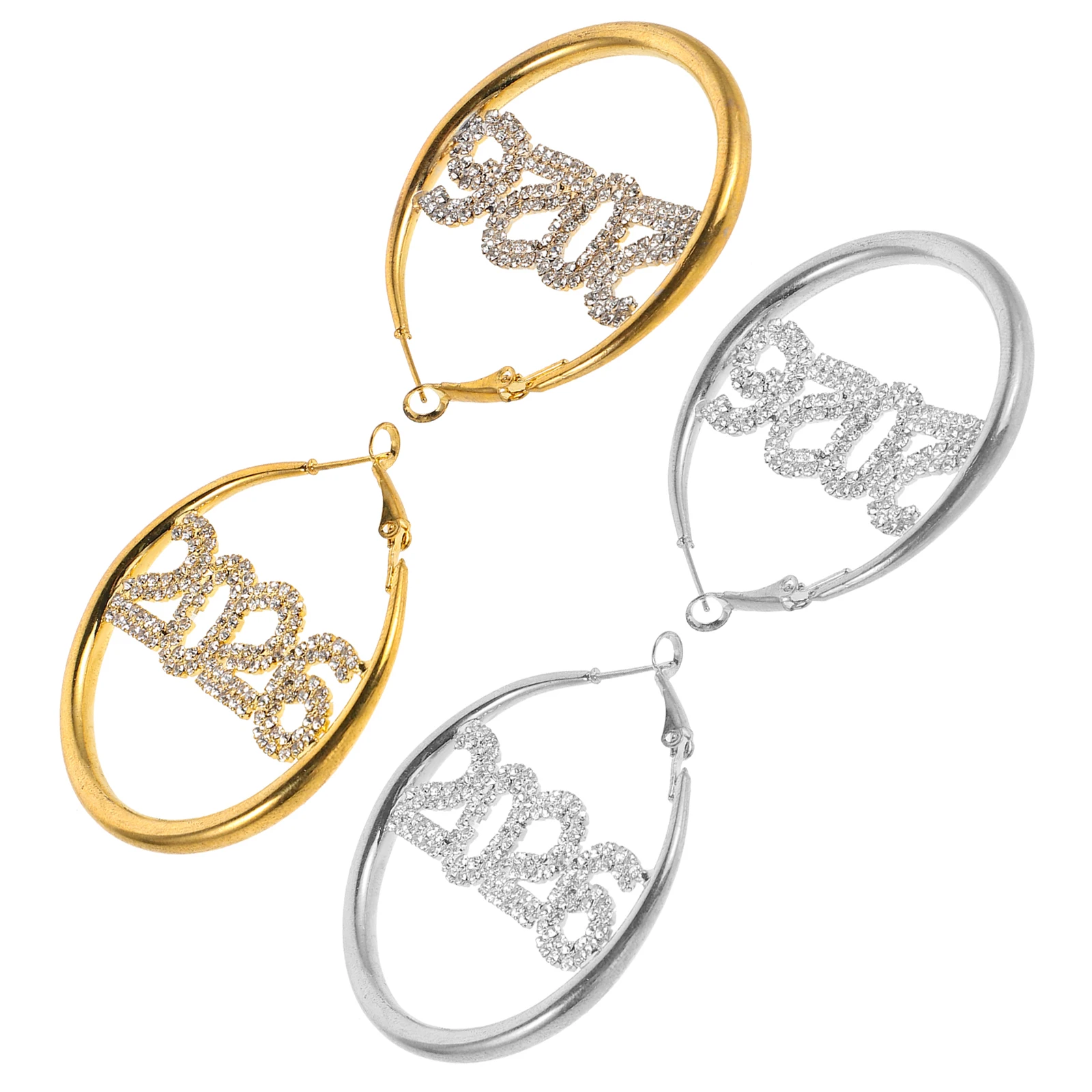 

2 Pairs Earrings for Women Hoop Trendy Drop Drops Rhinestones Miss Ringsfor