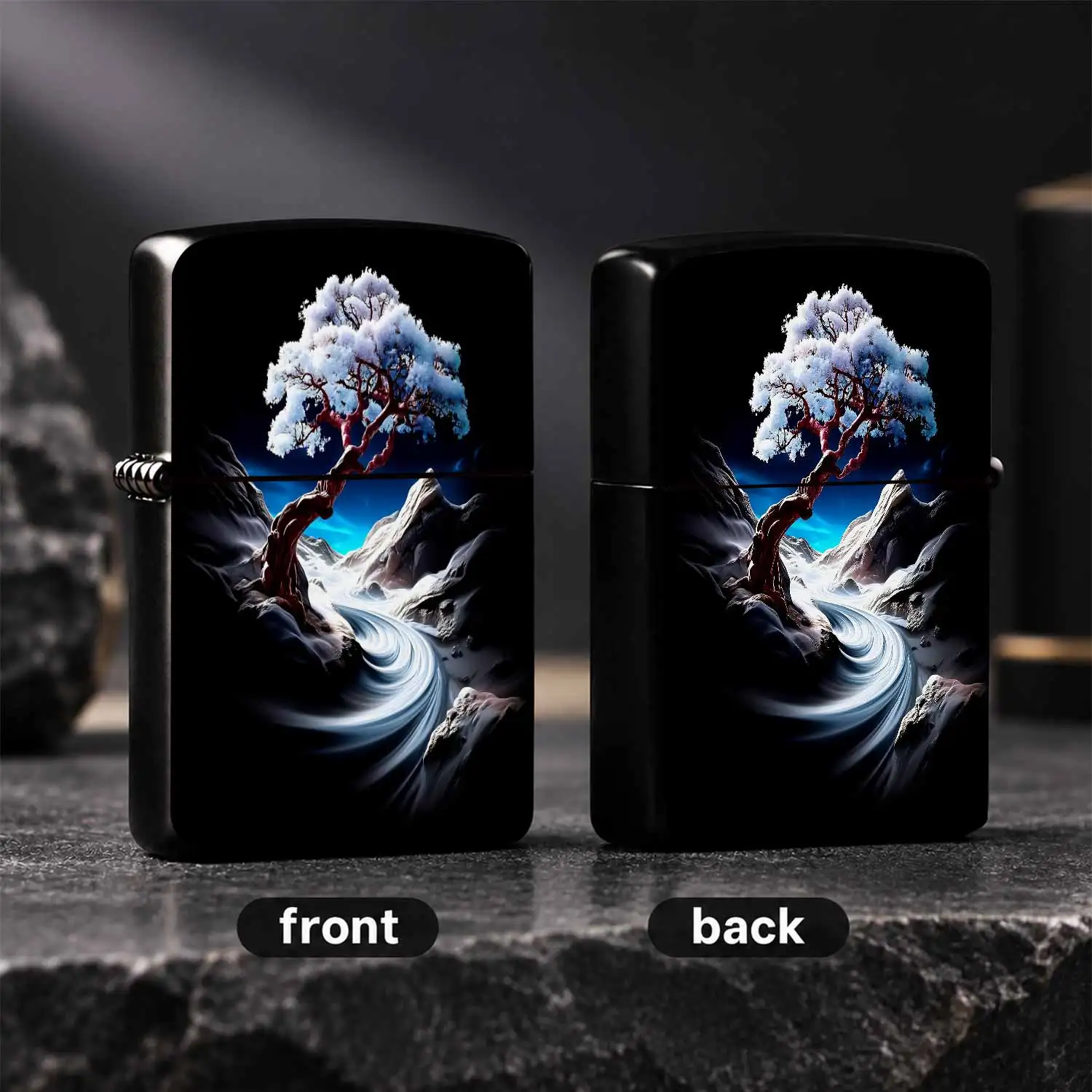 Creative Lighter With Artistic Gnarled Tree Snowy Landscape Print, Exquisite Unique Frosted Twisted Tree Scenery Pattern, Portable Decorative Accessory For Daily Carry, Multi-Scenario Ideal Gift For Friends Family, Styl A Humorous And Inter