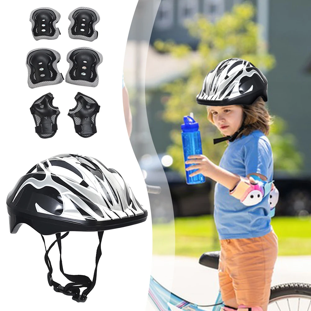 Kids Skating Protection Equipment Set 1 Helmet + 2 Knee Pads + 2 Elbow Pads + 2 Wrist Guards Skating Equipment for Outdooe Sport