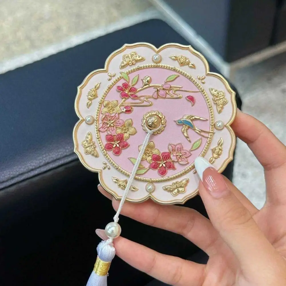 Retro Peach Blossom Mini Mirror Make Up Style Chinese Portable Mirror