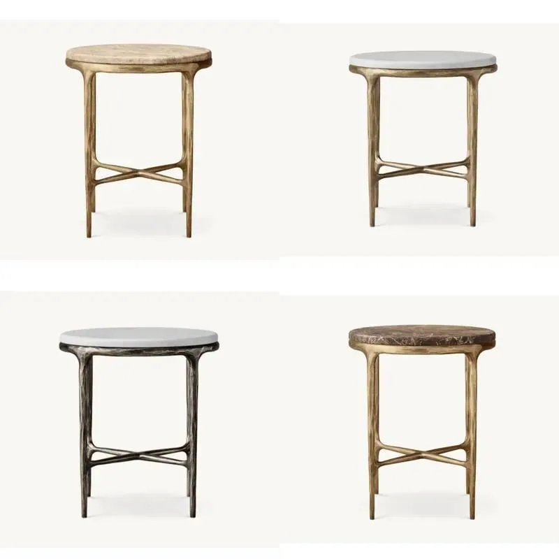 Custom Metal Base Marble Top Round Bedside Table Household Bedroom Furniture Nightstand End Table for Living Room Decor