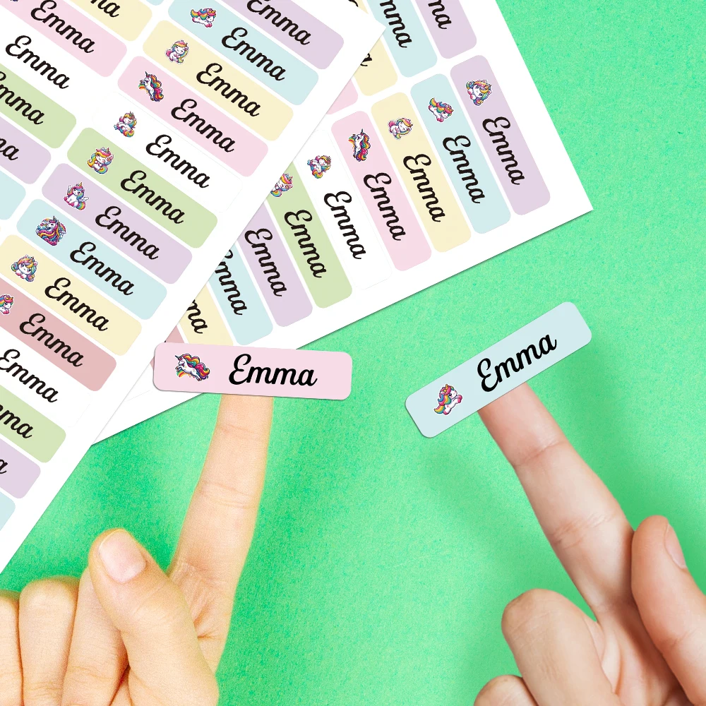 Custom Name Labels Stickers Rainbow Unicorn Waterproof Personalized Id Tags For Clothes School Supplies Lunch Boxes Bottles