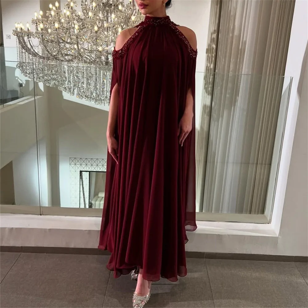 

ROYET Crystals High Neck Off The Shoulder A Line Pleat Evening Dress Ankle Length Full Ball Elegant Prom Gown Customized 2025