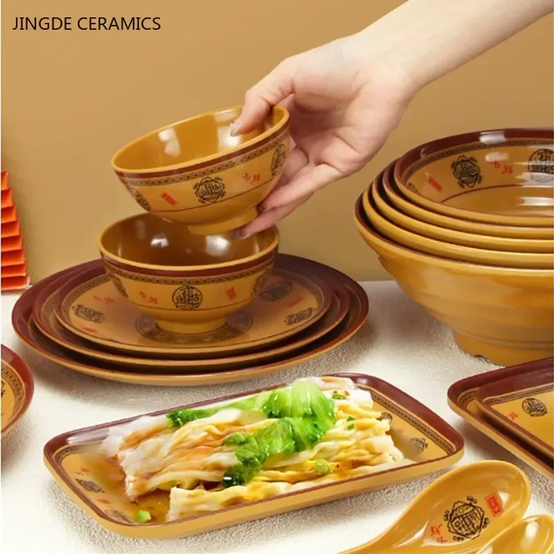 Large Size Plastic Ramen Bowl Not Easily Broken Melamine Dinner Plates Household Commercial Tableware Kitchen Accessories