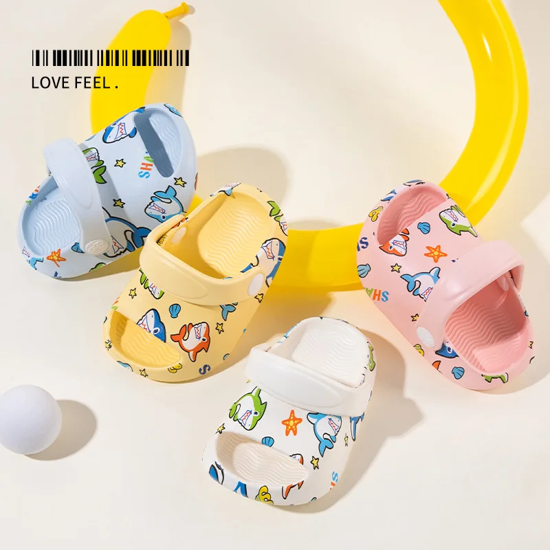 MELITTDEER Cartoon Sandals - 1 pairs of blue, beige and yellow printed shark slipppers, soft sole, indoor use,children slippers