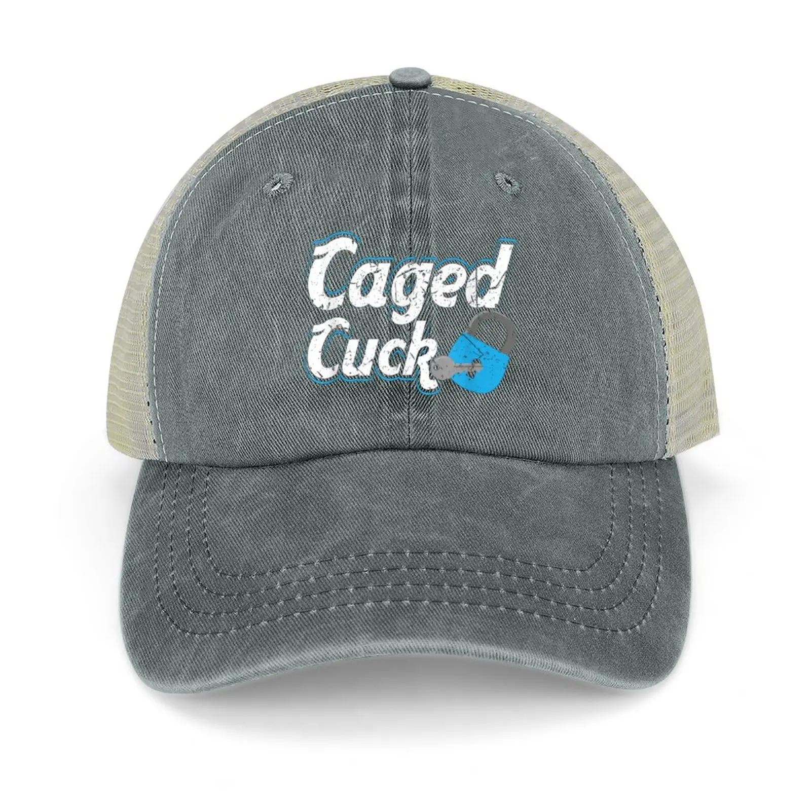 

Caged Cuck Kinky Submissive Cuckold Boy Fetish Chastity T-Shirt Cowboy Hat Streetwear Rugby Sun Cap Male Cap Women's