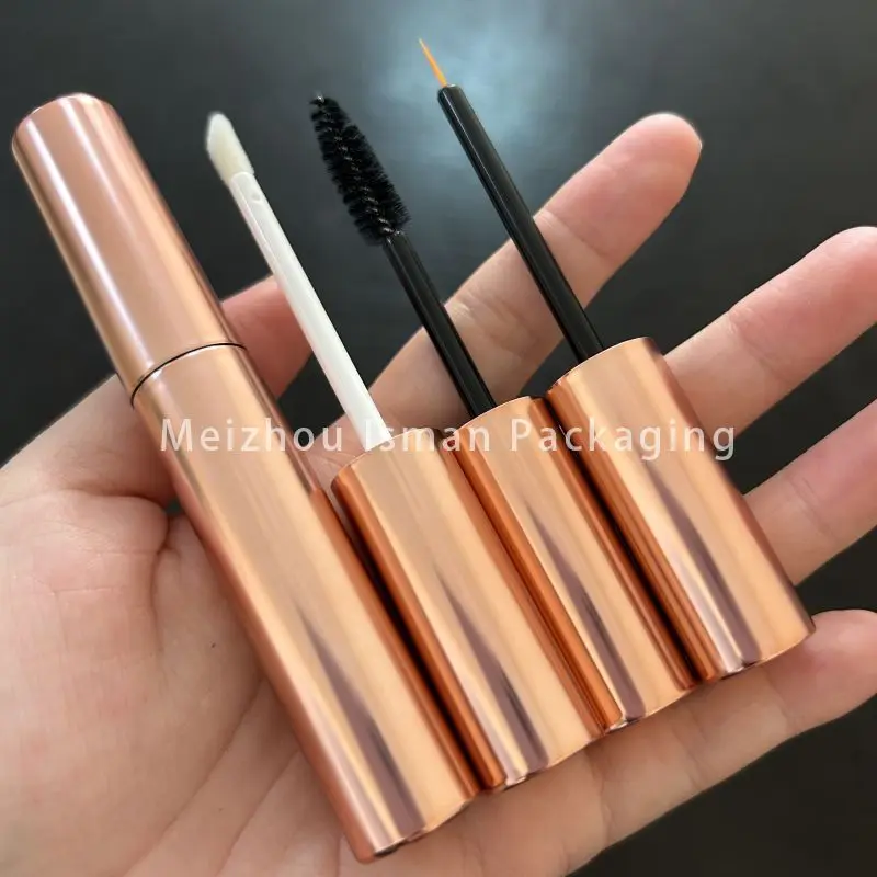 

50Pcs Hot Sale Luxury Metallic Rose Gold 10ml Lip Gloss Bottle Empty Eyelash Packaging Round Mascara Wand Tube With Brush