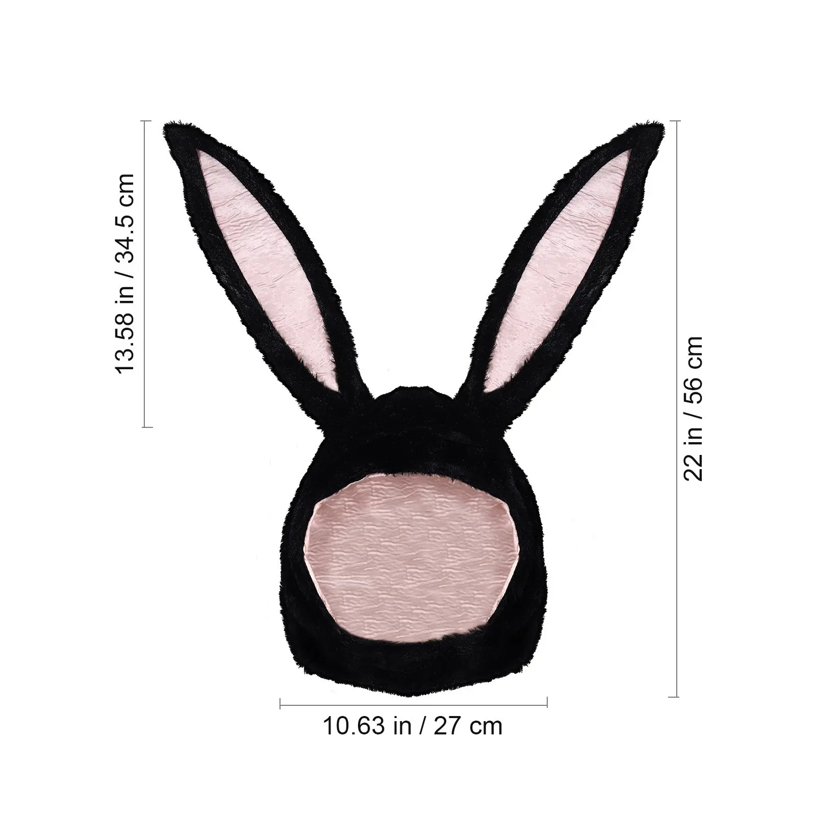 Rabbit Headwear Black Soft Material Warm Animal Hat Movable Ear Long Ear Cap Funny Easter Halloween Christmas Party Photo Prop