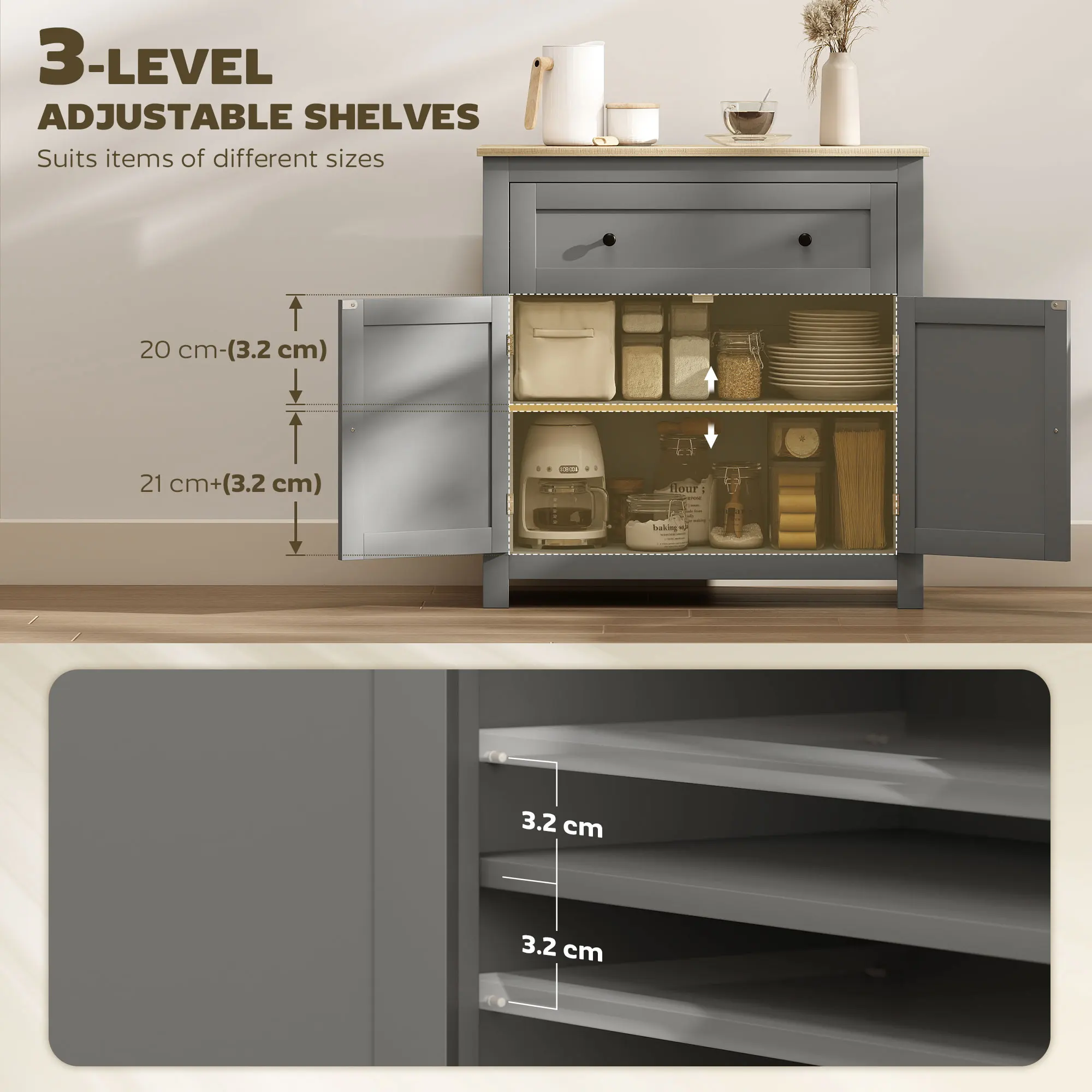 HOMCOM Sideboard Storage Cabinet with Adjustable Shelf, Drawer
