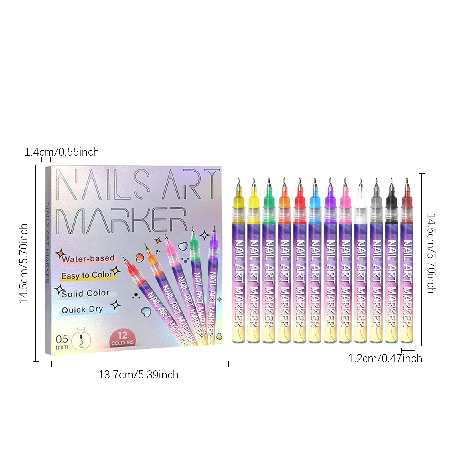 Stylo à pointe de 12 couleurs, bricolage, dessin, peinture, brosse pour Nail Art, beauté, outils de manucure