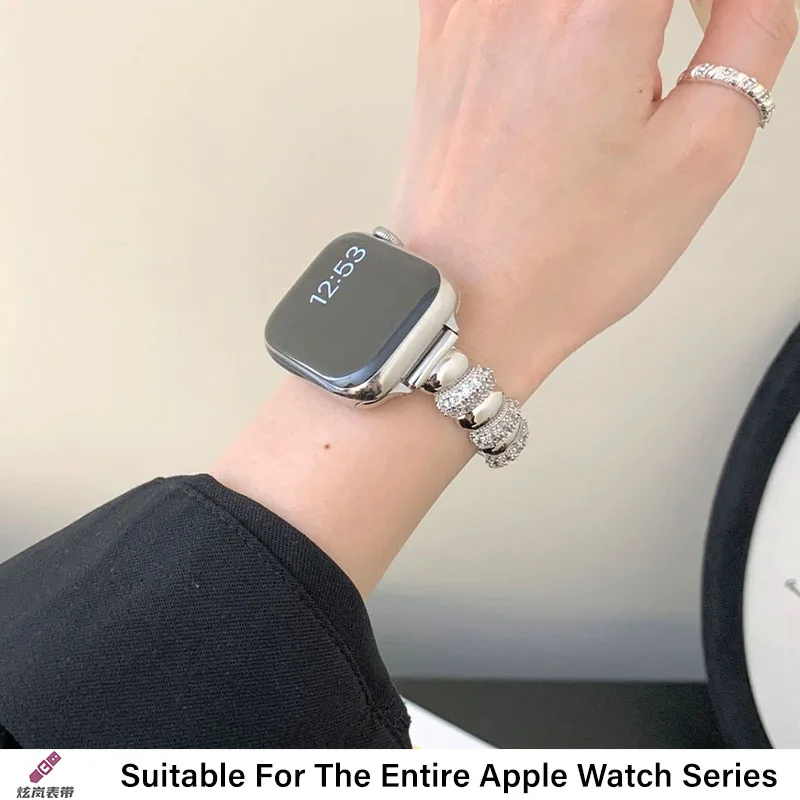 Correa de pulsera de joyería de circón de lujo para Apple Watch Band mujer 38-49mm iWatch Series 10 9 8 7 6 5 4 3 2 SE Ultra espiral de cobre