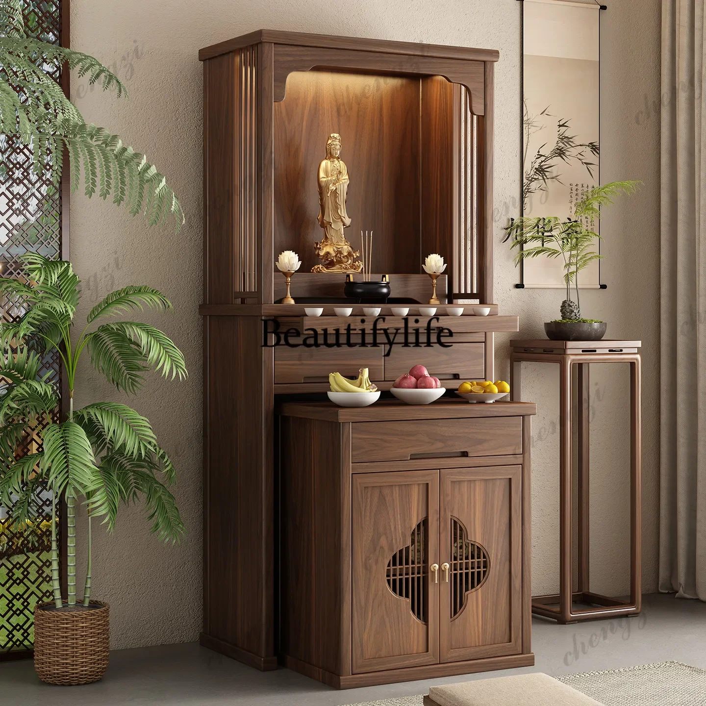 A4567 Song's Aesthetics New Chinese-style Buddhist Cabinet Guanyin Ancestor Sacrifice Table Elm Solid Wood Incense Table