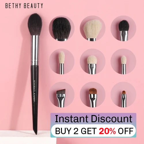 Imagen 1 del producto BETHY BEAUTY, 1 unidad, licuadora de pelo de cabra, resaltador, colorete, tampón, forma de cara, sombreador, cepillo de maquillaje de pliegue suave para cara
