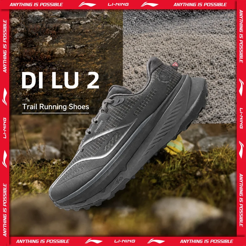 Li-Ning Men's DI LU 2 Trail Running Shoes XTRM-BOOM FIBER Cushion LN DWR Water Repellent LiNing Anti-slip Sports Shoes ARNV009