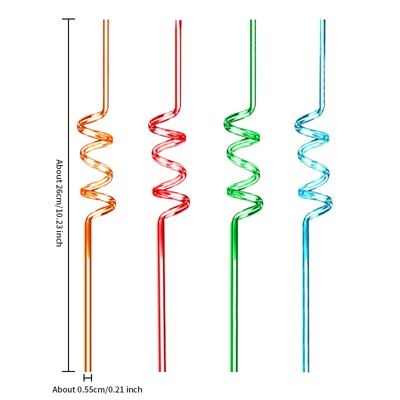 8pcs 26cm Multicolor Plastic Helical Drinking Straws Food Grade Reusable Eco Straw Kids Birthday Party Decorations Supplies