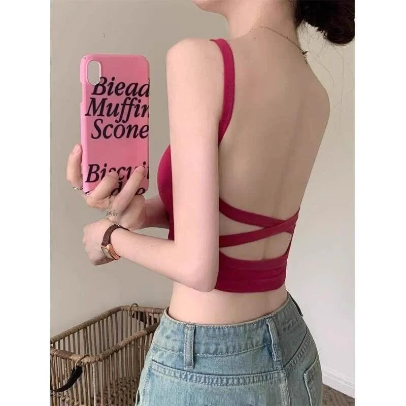 Summer Backless Tank Top with Chest Pad for Sunbathing Outdoors Sweat-Wicking Yang-Qi Enhancing Unisex Nylon Fabric