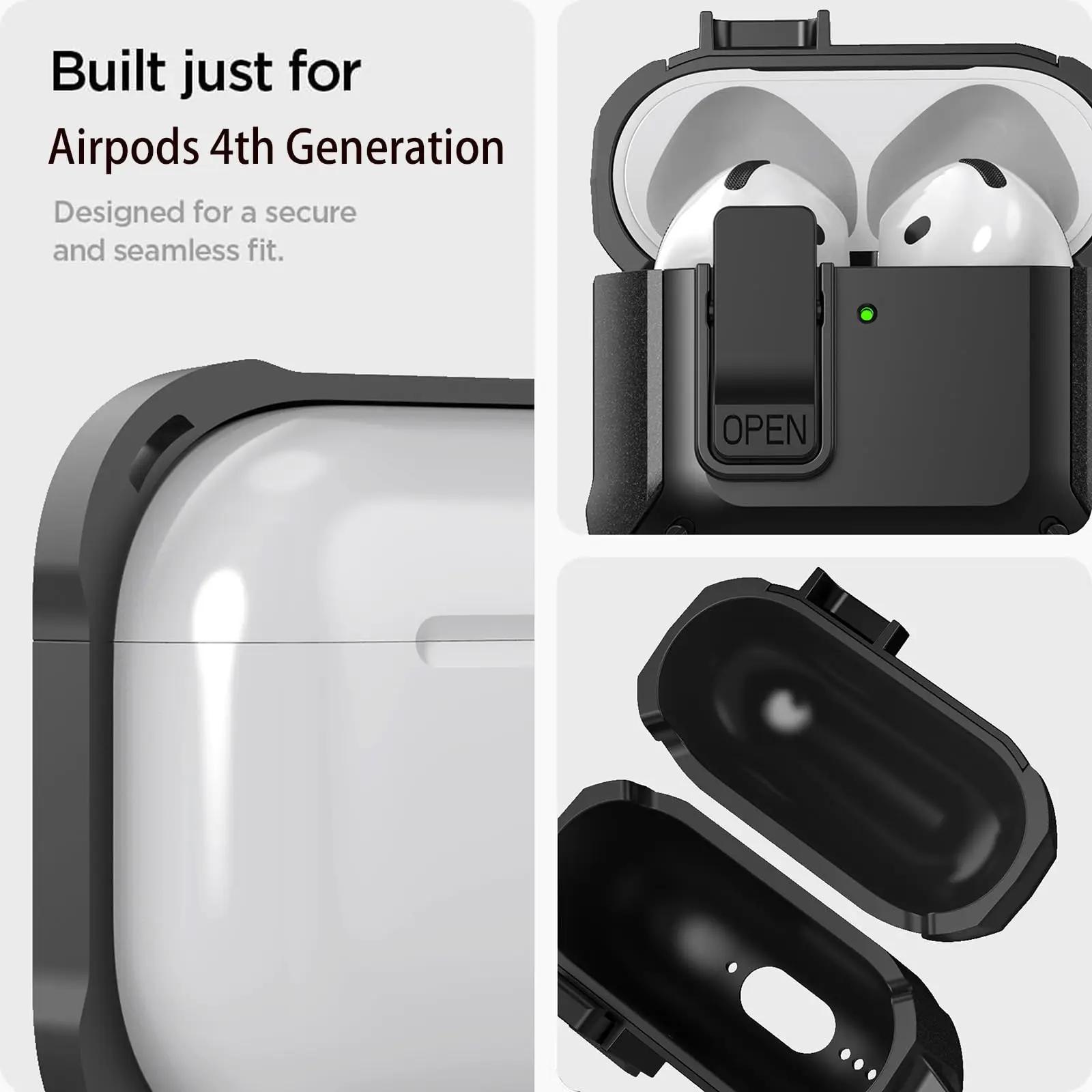 For Airpods 4 Case 2024 New Safety Lock Buckle Shockproof Protective Earphone Cover with Cleaning kit For Airpods 4th Generation